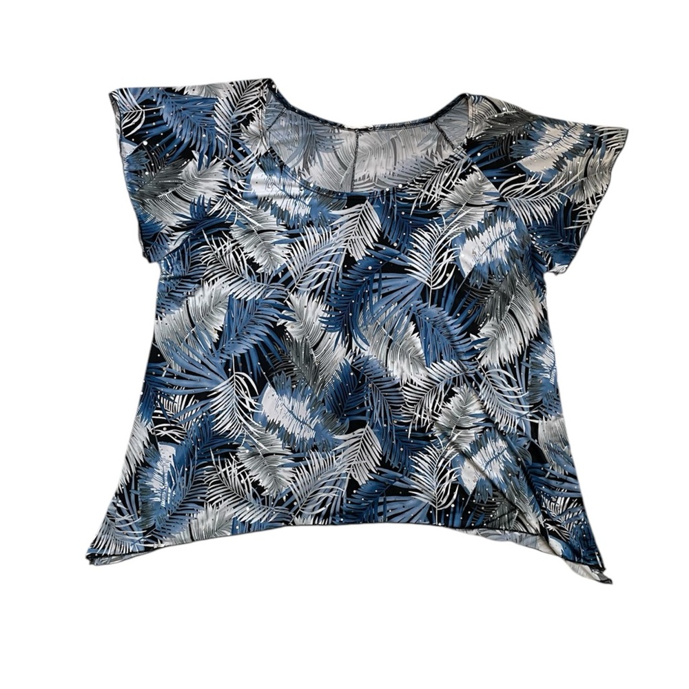 Women’s shimmery Blue and White Leaf Print Top
